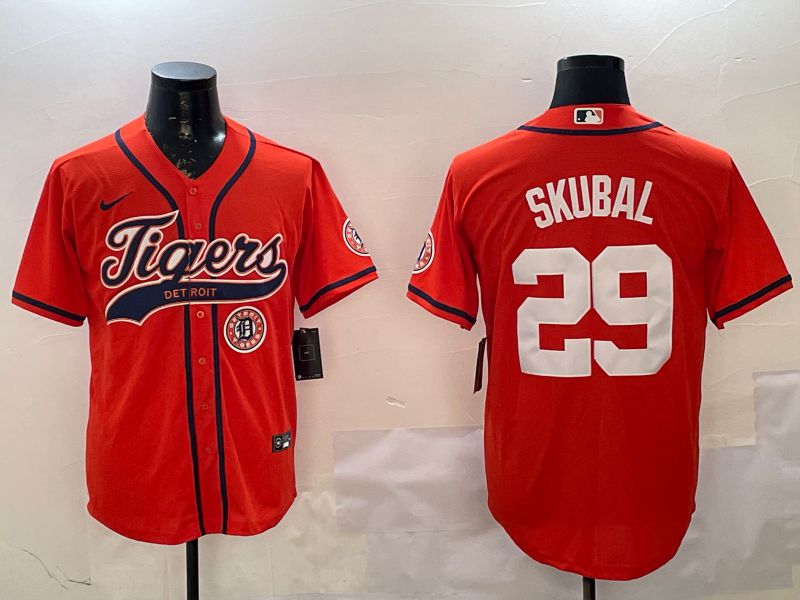 Men Detroit Tigers 29 Skubal Orange Joint Name 2025 Nike MLB Jersey style 5